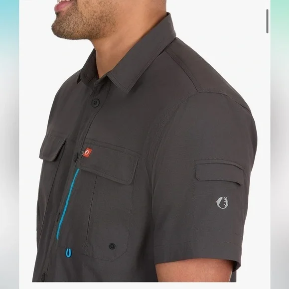 Dark Gray Short Sleeve Button-Up Shirt Men’s Large - Picture 3 of 10